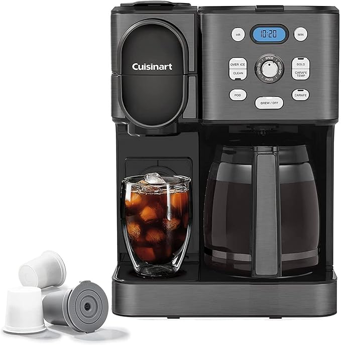 Cuisinart 12-Cup Coffee Maker, Single-Serve Brewer Glass Carafe, Automatic Hot & Iced Coffee Machine, Brew Strength Control and Brew Pause, SS-16BKS, Black Stainless Steel