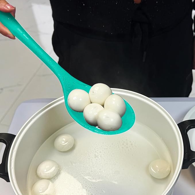 Silicone Spoons for Cooking - Extra Large Kitchen Spoons for Mixing, Serving, & Stirring - 600°F Heat-Resistant Non Stick Utensils Ladle & Skimmer- Dishwasher Safe, Teal