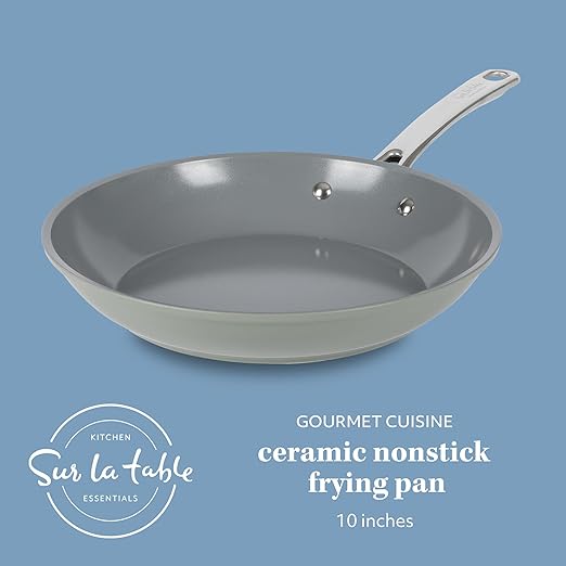 Sur La Table Kitchen Essentials 10 Inch Fry Pan PFA Free Titanium Ceramic Nonstick Interior Forged Aluminum Cookware Frying Pan - Green - Induction Compatible
