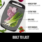 GORILLA GRIP BPA-Free Reversible Kitchen Cutting Board Set of 3, US Designed, Nonporous, Juice Grooves Catch Liquid, Slip Resistant Border, Dishwasher Safe, Durable Food Chopping Boards, Black Gray