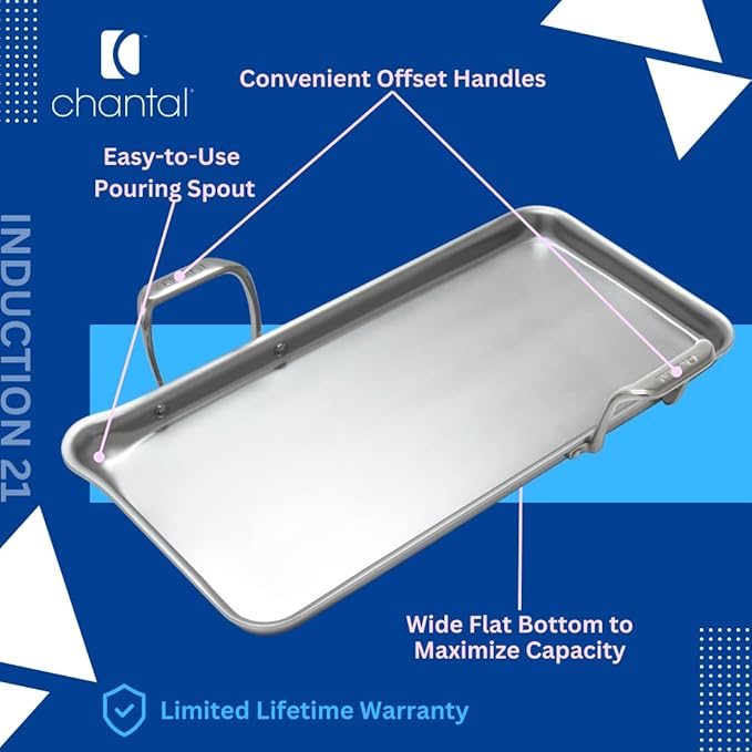 Chantal Stainless Steel Griddle, 19" x 9.5" (Brushed Stainless Steel)