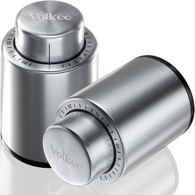 Volkee Wine stoppers vacuum, Wine saver for wine bottles, Wine preserver keep wine fresh, Rescuable wine caps for bottles, Stainless Steel [2 Pack]