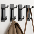 Self Adhesive Wall Hooks for Hanging: Extra Strong 13 LB, Hook for Coat, Towel in Bathrooms, Shower, Kitchen, Wall, Door Hook, Black 4 Pack