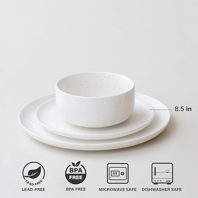 WENSHUO Dinner Plates Set of 6, Chip and Scratch Resistant (Nacre White, 8.5 Inch)