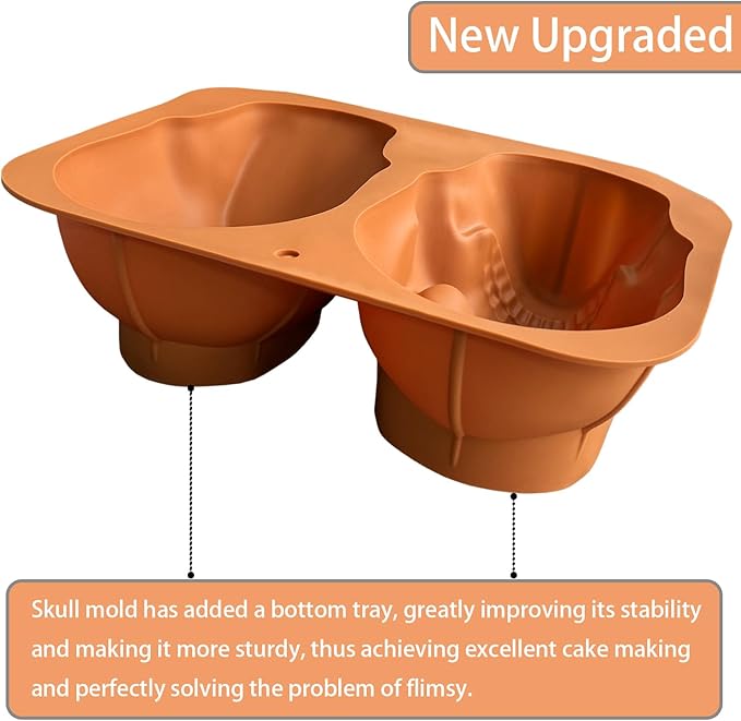 JETKONG Large Skull Cake Pan Haunted Skull Baking Cake Mold for Halloween and Birthday Party (Brown)