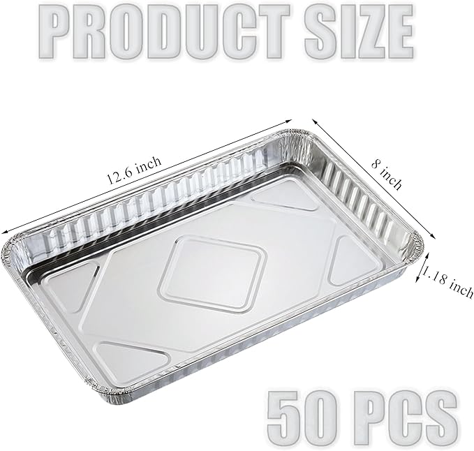 50 Pcs Disposable Aluminum Foil Grill Topper Pans, 12 x 8 in BBQ Grill Topper Pan, Non Viscous Aluminum Foil BBQ Grilling Tray Nonstick Baking Sheets for Outdoor Cooking and Camping