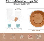Webbylee 6-piece Melamine Cup - 12 ounce Unbreakable Reusable Drinkware for Party Wedding Camping, Dishwasher Safe & Lightweight (White/Brown)