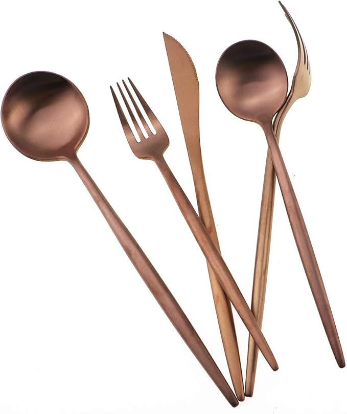Gugrida 20-Piece 18/10 Stainless Steel Flatware Silverware, Luxury Dinnerware Set Travel Cutlery Tableware Include Knife Fork Spoon Service for 4,Healthy & Eco-Friendly Dishwasher Safe (Rose Gold)