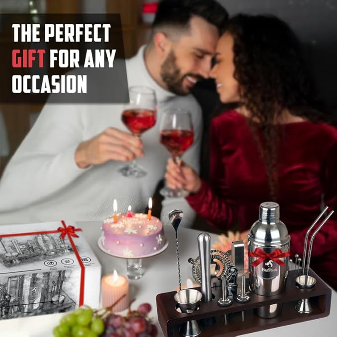 Cocktail Shaker Set Bartender Kit with Stand, Professional Bartending Kit, House Warming Gifts for New Home - Cocktail Mixer Set, Bar Tool Set - Cocktail Kit Bar Accessories for Home Bar Set