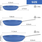 MsMk Blue 8" + 9.5" + 11" Ceramic Non Stick Frying Pans Sets, PFOA Free Non-Toxic, Scratch-resistant, Oven-Safe, Induction Ready, Compatible with All Cooktops
