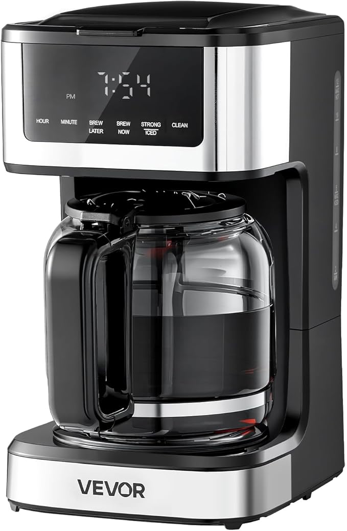 VEVOR Programmable Coffee Maker, 12 Cup Programmable Drip Coffee Makers with Touch Screen, 4-Hour Keep Warm Coffee Makers Drips, 2 Brew Strengths Drip Coffee Machine for Home, 24-Hour Programmable