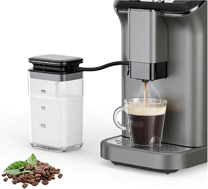 Fully Automatic Espresso Machine with Milk Frother Model with Automatic Milk Foam & TFT Display, Built-In Grinder, Ideal for Home & Office Use