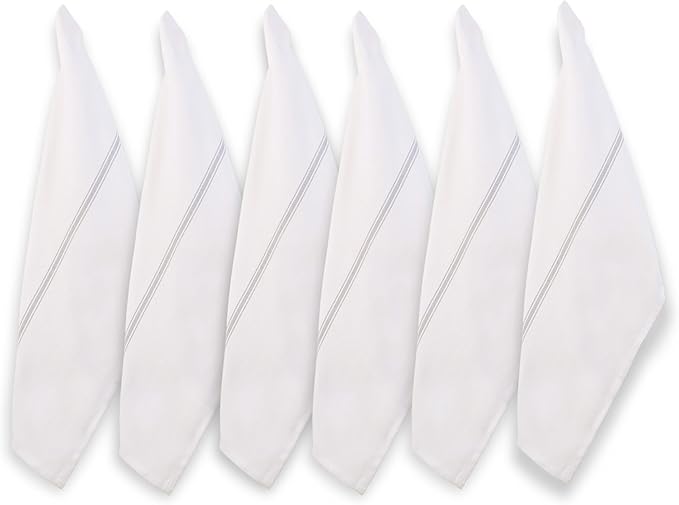 LANE LINEN Kitchen Towel Set, 6 Pack Dish Towels for Kitchen, 100% Cotton Absorbent Tea Towels, Quick Dry, 14"x25", Herringbone Weave, Reusable, Machine Washable, Soft for Drying Dishes - Grey Stripe