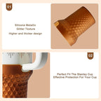 Metallic Glitter Boot for Stanley, Silicone Protector Sleeve Accessories for Stanley Quencher H2.0 FlowState Tumbler 40oz / Adventure Quencher Tumbler 40oz (Bronze)