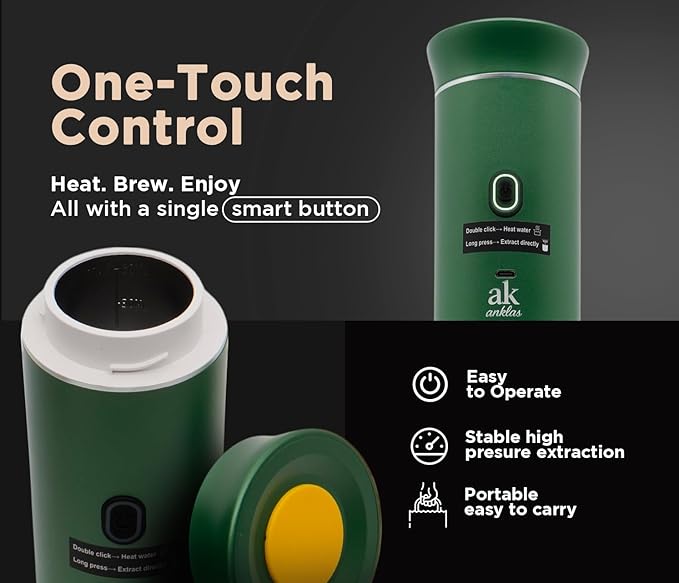 3-in-1 Portable Coffee Maker – Electric Espresso Machine for Travel – Compatible with Ground Coffee, NS & DG Capsules – USB-C Rechargeable Portable Espresso Maker (Green)