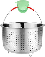 REDANT Mesh Strainer and Vegetable Steamer Basket for Pot, Instant Pot Accessories 8Qt, Stainless Steel Veggie Steamer for Cooking Broccoli, Eggs, Pasta, Quinoa - With 2 Silicone Gloves, 8 Quart