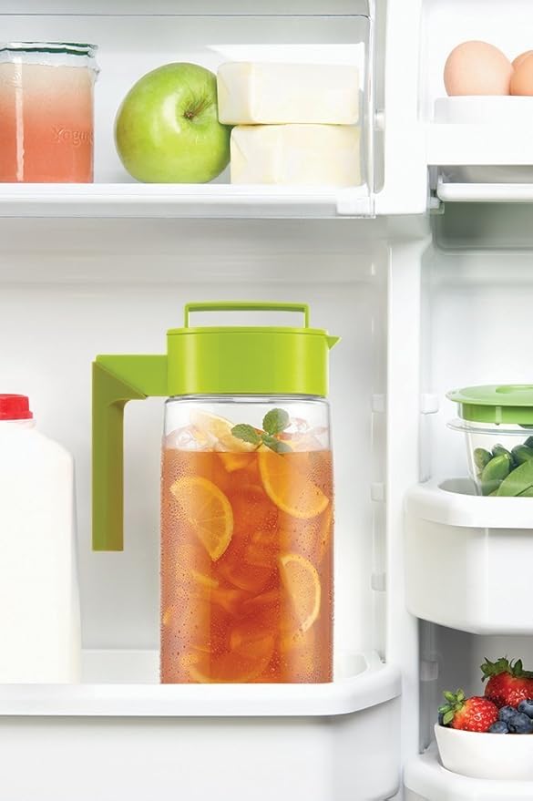 Takeya Flash Chill Iced Tea Maker - Airtight & Durable Iced Tea Maker Jug with Silicone Carry Handle - Leak-Proof & Lightweight Tea Infuser with Patented Flash Chill Technology - 2 Quart, Avocado