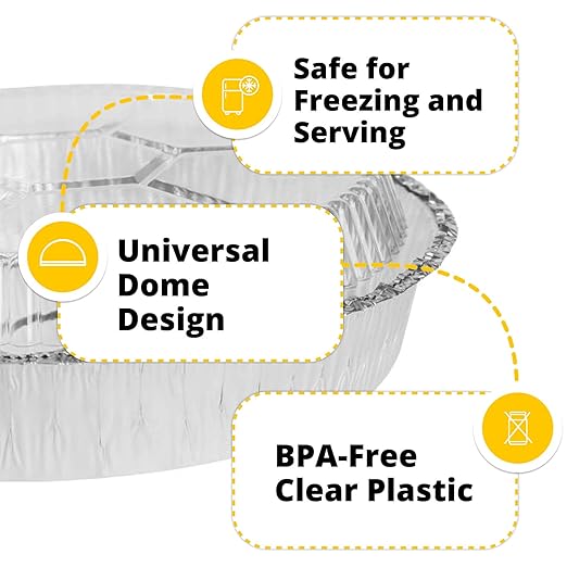 IDL Packaging 9" Round Dome Lid for Aluminum Foil Pan (Pack of 50) - Clear Plastic Lid for 9" Container - Disposable Pans Cover for Takeout, Serving, Freezing