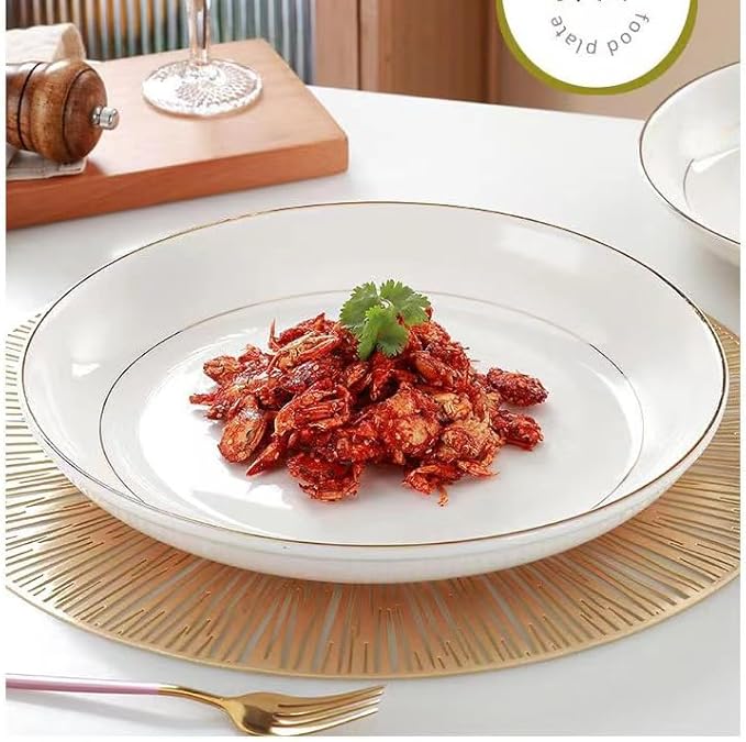 White Ceramic Pasta Bowls Set of 6 Porcelain Dishes Dinner Plates Shallow Soup Bowl 8 Inch Kitchen Dinnerware