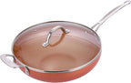 MasterPan Copper tone 12-inch Ceramic Non-stick Wok with Lid