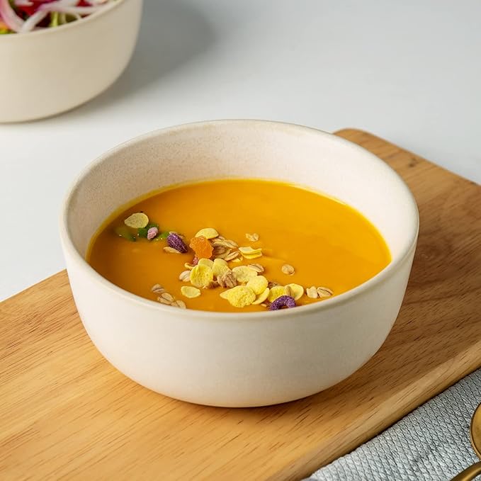 AmorArc Stoneware Cereal Bowls Set of 4, 26oz Soup Bowls Set for Cereal Soup Snacks, Modern Kitchen bowls for Meal, Dishwasher &Microwave Safe, Matte Ivory
