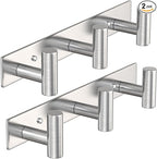 VAEHOLD Silvery Hat and Coat Wall Mount Rack - 3 Hooks for Robes, Bags, Keys, and Towels - Bathroom Towel Hanger Organizer (2 Pack)