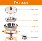 2-Pack Round Chafing Dishes for Buffet, 5QT Stainless Steel Buffet Chafing Set for Catering, Parties & Events-Rose Gold