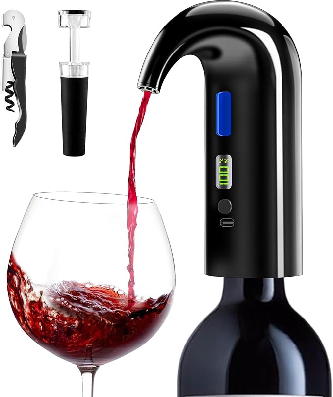 Electric Wine Aerator, One-Touch Automatic Wine Decanter for Red & White Wine, Wine Dispenser, Wine Pourer, Wine Gifts for Wine Lovers (Black)