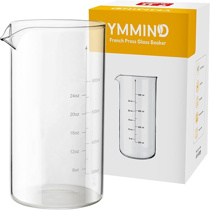 Standard Universal Design 34 oz French Press Replacement Glass Beaker, Fits Most Brands French Press Coffee Makers (1Quart / 1000ml / 5-6 Cup) Coffee Press Borosilicate Glass Water Bottle