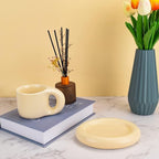 Koythin Ceramic Coffee Chubby Mug Saucer Set, Creative Cute Fat Handle Cup with Saucer for Office and Home, Dishwasher and Microwave Safe, 10 oz for Latte Tea Milk (Milky Apricot)