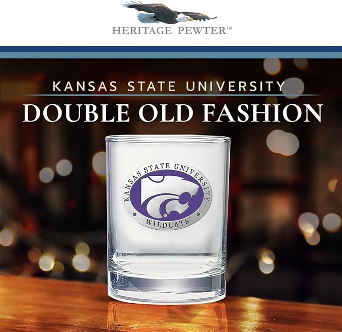 Heritage Pewter Kansas State University Wildcats Double Old Fashion | Double Rocks Glass 14 OZ for Liquor | Expertly Crafted Pewter Glass