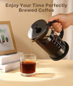 French Press Coffee Maker -34oz Classic Coffee Press Heat-resistant Borosilicate Glass Coffee Pot with 4-Level Disassemble Filters, Portable Cold Brew Coffee Maker for Travel Home(Dark Pewter)