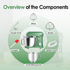 Kitchen in the box Stand Mixer, 900W 8.5QT Kitchen Electric Mixer, 6-Speed Large Capacity Food Mixer for Home Cooks with Egg Whisk, Dough Hook & Flat Beater (Green)