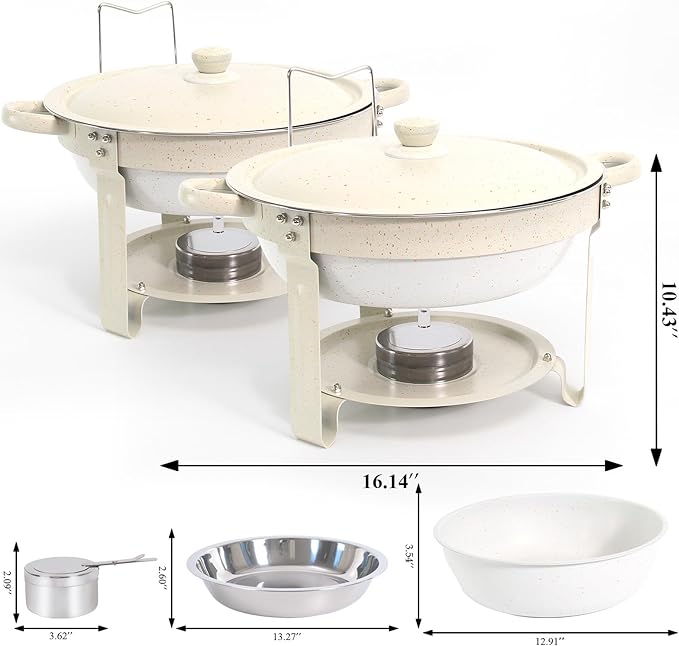 Chafing Dishes for Buffet 2 Pack, 5QT Food Warmers with Maifanite-Coated Pans, Stainless Steel Chafer Set for Parties, Wedding, Birthday, Catering, Church Events