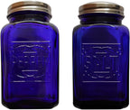 Depression Style Glass Salt and Pepper Shakers (Cobalt Blue)