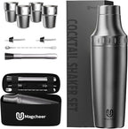 Hybrid Cocktail Shaker Set with Stackable Cups | Vacuum Insulated Stainless Steel Martini Shaker & Bartender Tools | Travel-Ready Kit | 30oz | Gunmetal Gray