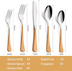 20-Piece Orange Silverware Set 18/0 Stainless Steel Silverware Set Orange Handle Cutlery Set Service for 4 Dinner Knives Forks Spoons Set Flatware Set Finish Dishwasher Safe
