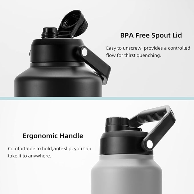 BJPKPK 64 oz Insulated Water Bottle, Dishwasher Safe Half Gallon Water Bottle with Ergonomic Handle, BPA Free Leak Proof Water Jug for Sports, Metal Thermos with Anti-slip Bottom, Navy Blue