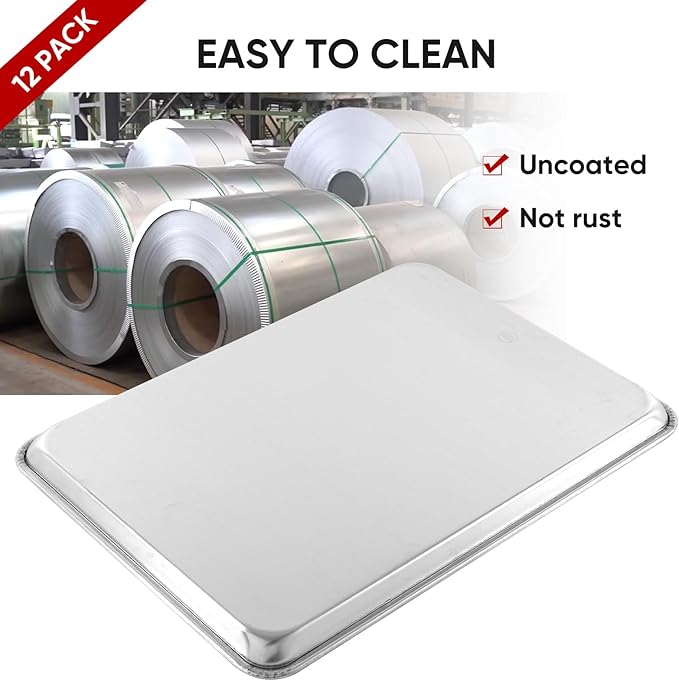 TENUP 12 Pack Aluminum Half Sheet Pan, 18" x 13" Heavy Duty Commercial Baking Tray Reinforced Rim, Warp-Resistant Rust-Free