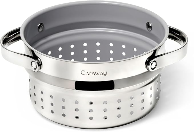 Caraway Steamer - Stainless Steel Steamer with Handles - Non Stick, Non Toxic Coating - Steam Veggies, Seafood, and More - Compatible With Our Dutch Oven or Sauce Pan - Small