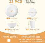 Homienly KItchen Wheat Straw Dinnerware Set, Alternative to Plastic Plates and Bowls Sets, Unbreakable Lightweight Dishes Set for 8 - Plate Set, Soup Bowls, Drinking Glasses for KItchen, Party - White