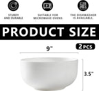 Serving Bowls, Large Salad Bowls, 9 Inch White Serving Bowl for Salad, Soup, Side Dishes, Pasta, Large Ceramic Bowl Set for Entertaining, Dinner Parties, Set of 2 (9 inch, set of 2)