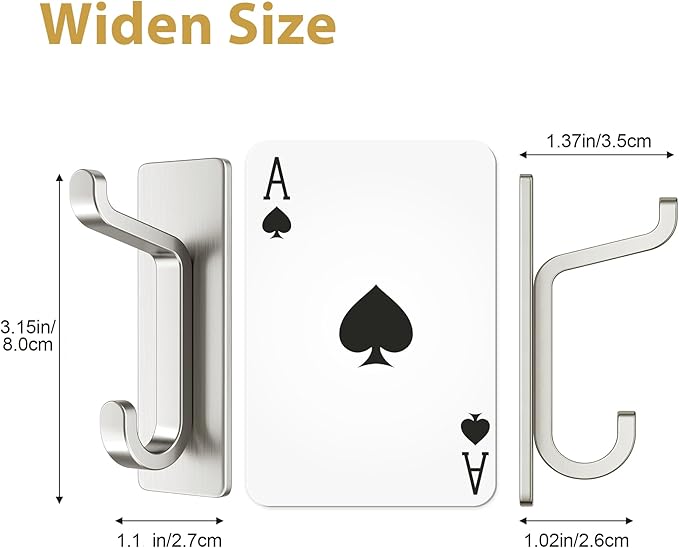 Self Adhesive Wall Hooks for Hanging: Extra Strong 13 LB, Hook for Coat, Towel in Bathrooms, Shower, Kitchen, Wall, Door Hook, Nickel Silver 12 Pack