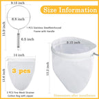 WMKGG Ultra Fine Mesh Strainer Bags,Cheese Cloth Bag for Straining, with Stainless Steel Handle Frame for Juices,Nut Milk,Fresh Cheese,Yogurt (Large Size)(9.15"Wx13.6"D)