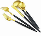 Gugrida Black Gold Flatware, Royal 20 Piece Matte Black Handle 18/10 Stainless Steel Tableware Sets for 4 Including Forks Spoons Knives, Camping Silverware Travel Utensils Set Cutlery (Black Gold)