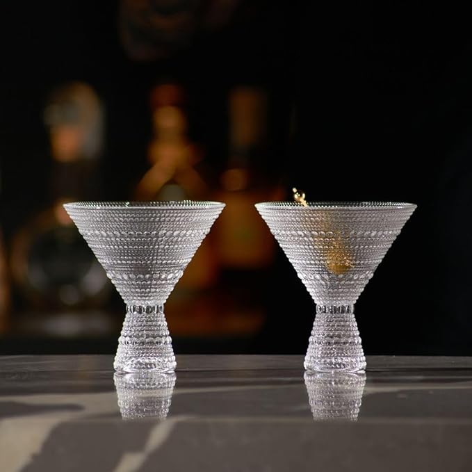 LEMONSODA Hobnail Pink/Clear Martini Glasses Vintage Cocktail Glasses (9oz) for Martini, Cocktail, Margarita, Cosmopolitan, Manhattan (2260) (Clear, Set of 18)