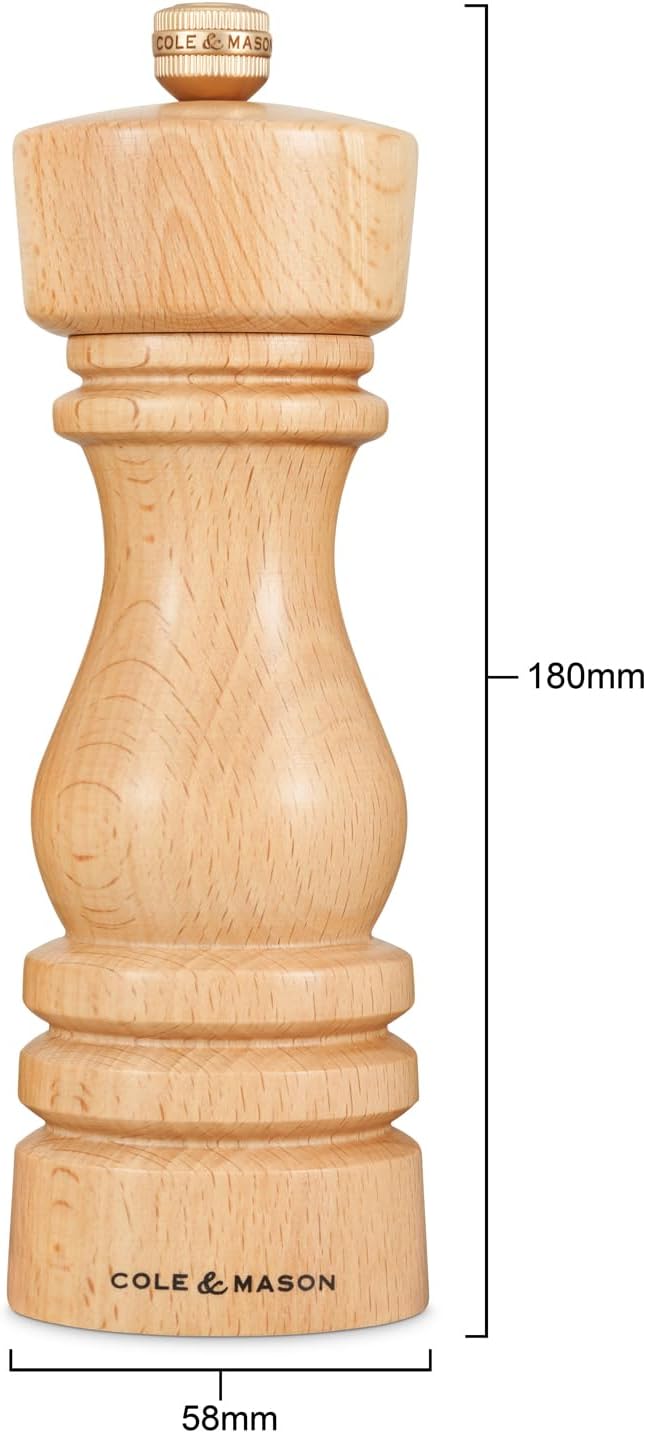 Cole & Mason London Refillable Spice Mill - Kitchen & Home Accessory - Table Salt Grinder - Salt Mill with Ceramic Mechanism - 7", Natural Beech