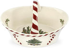 Spode Christmas Tree Candy Basket, 6.5-Inch Candy Bowl with Peppermint Handle for Holiday Snacks, Earthenware Christmas Gift, Festive Holiday Serveware & Holiday Display Bowl, Seasonal Décor
