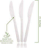 100% Compostable Knives - 500 Large Disposable Utensils (7 in.) Bulk Size Eco Friendly Durable and Heat Resistant Alternative to Plastic Knives with Convenient Tray