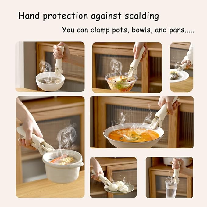 Anti-Scald Bowl Holder Clips, Multi-Function Heat Resistant Silicone Grip Tongs, Non-Slip Hot Dish and Plate Gripper Clip for Pots, Bowls, Plates, Ideal for Kitchen, Steamer, Microwave (Beige, 2Pcs)